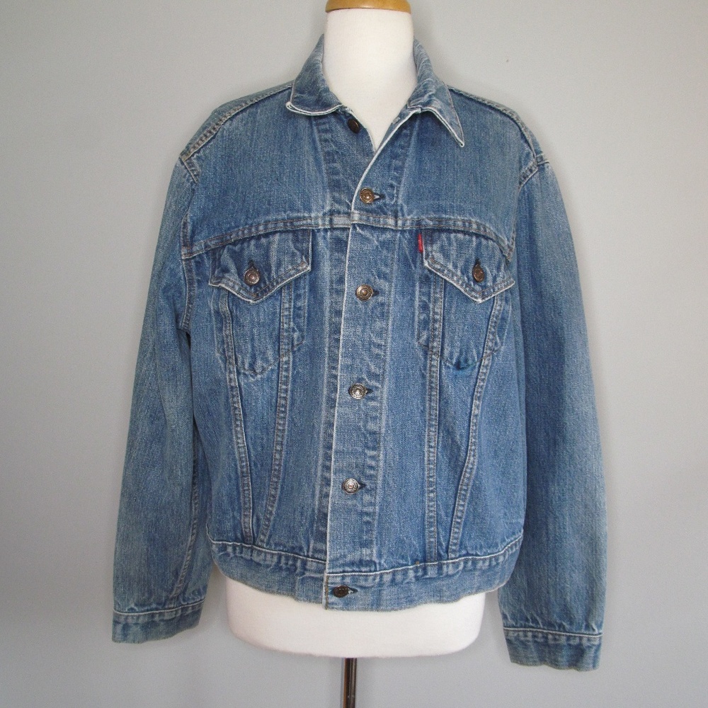 Vtg LEVI'S Trucker Denim Jacket 80s 90s Blue Acid Wash USA Made Men's L